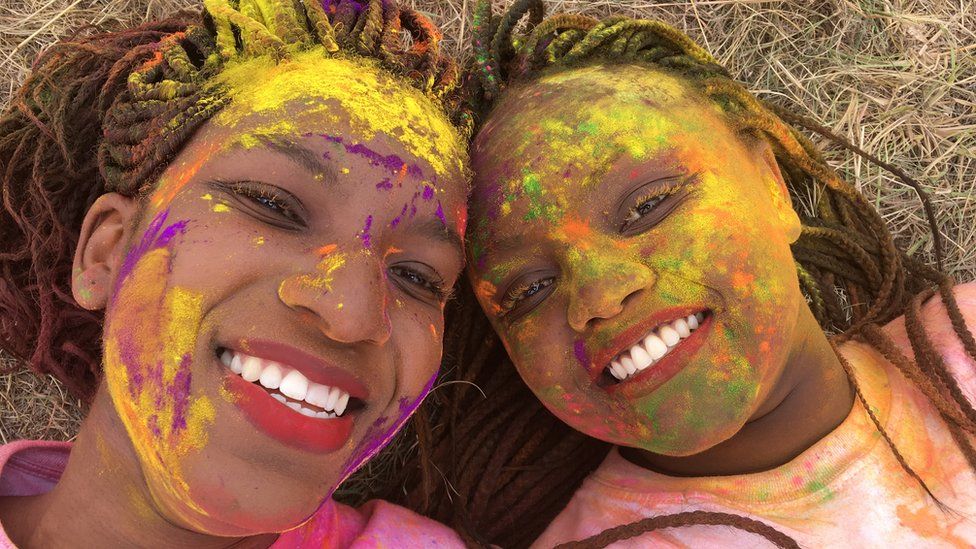 Women after the colour run