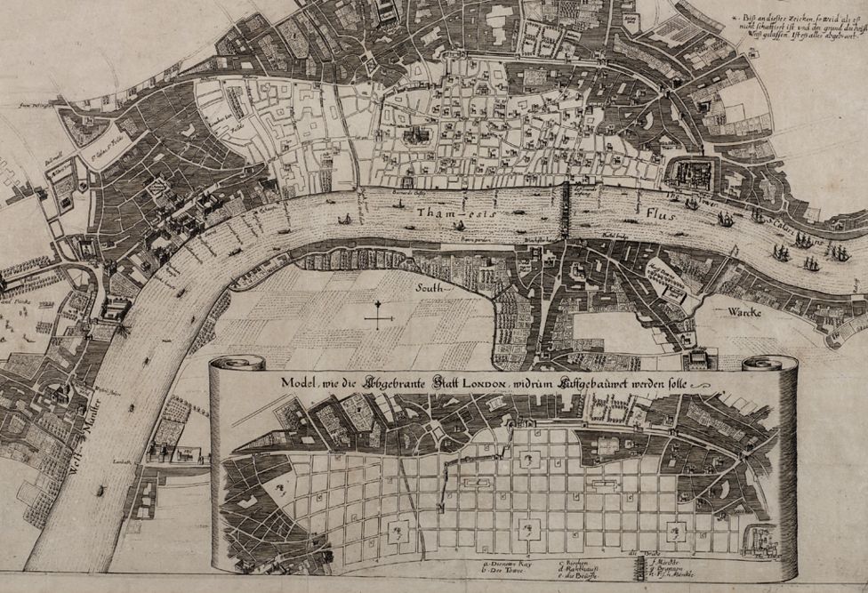 Robert Hooke's plan for rebuilding London following the Great Fire of 1666 [976 × 667] : r/MapPorn