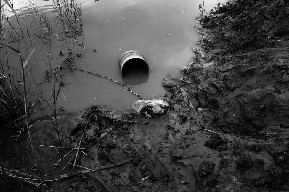 A bucket in the river Lurio after the rains.
