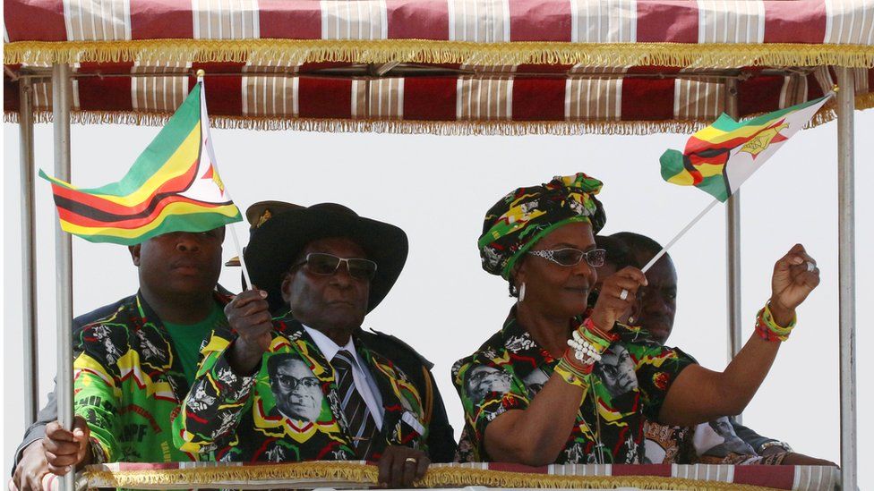President Robert Mugabe and his wife Grace arrive for a rally in Gweru, Zimbabwe -1 September 2017