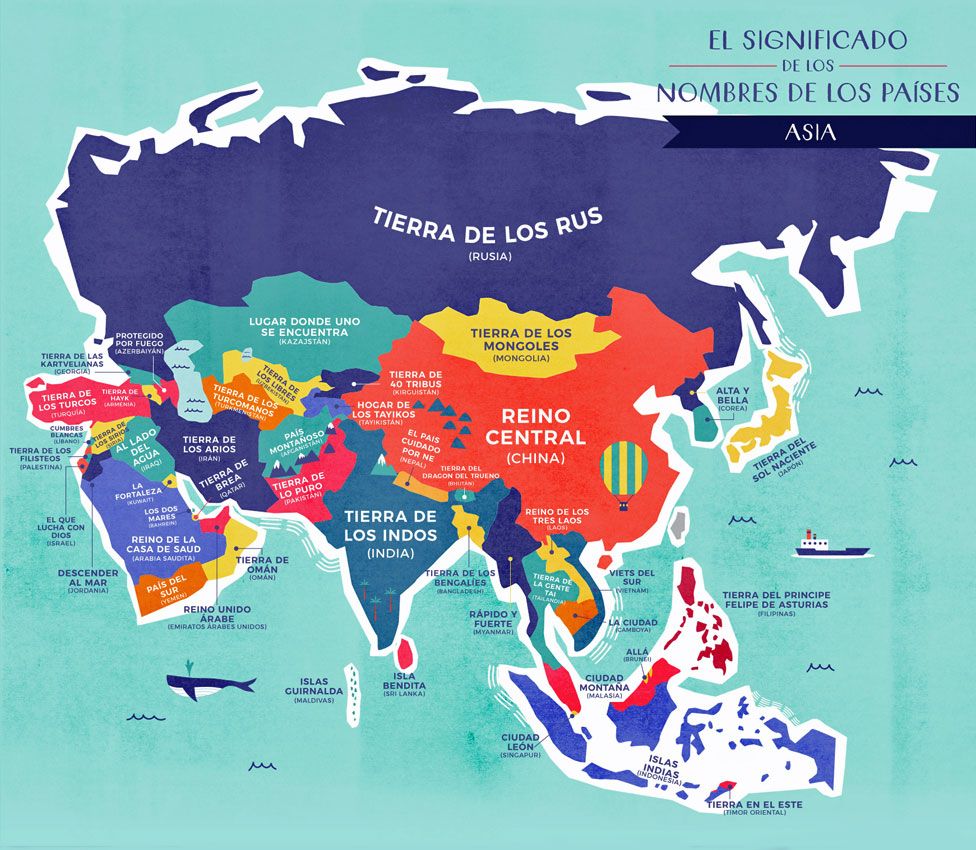 Mapa Asia con nombres traducidos