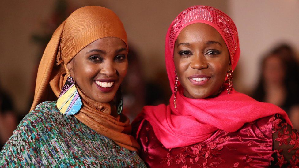 Ifrah Ahmed (left) with Aja Naomi King who plays her during filming at the Westin Hotel in Dublin of "A Girl from Mogadishu", a true story based on the testimony of Ahmed, who, having escaped war-torn Somalia, has emerged as one of the world"s foremost international activists against Female Genital Mutilation