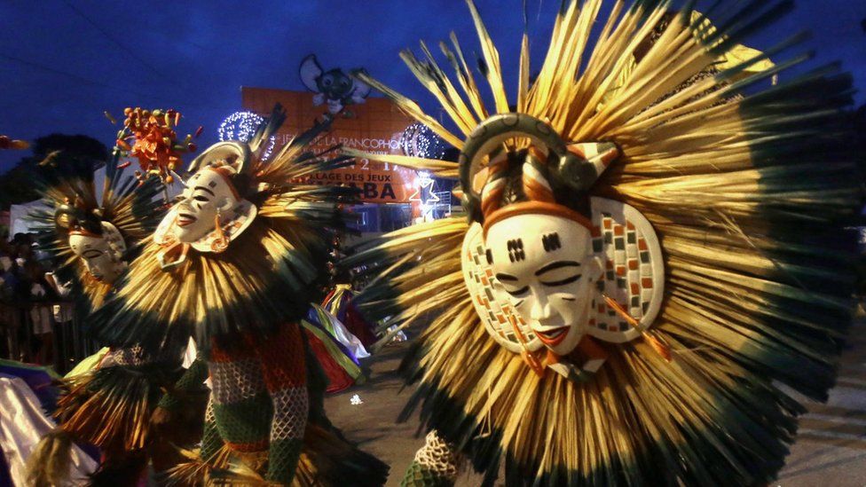 Dancers perform on stage during of the closing ceremony of the 8th Francophonie Games in the Village of la Francophonie in Abidjan, Ivory Coast, 30 July 2017.