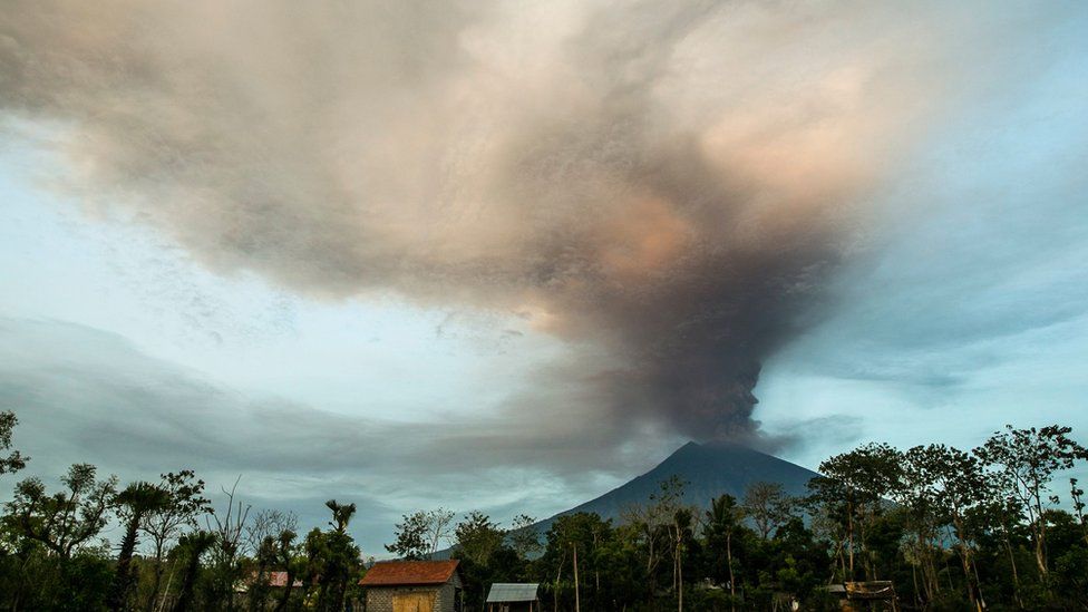 The Mount Agung volcano spews hot volcanic ash