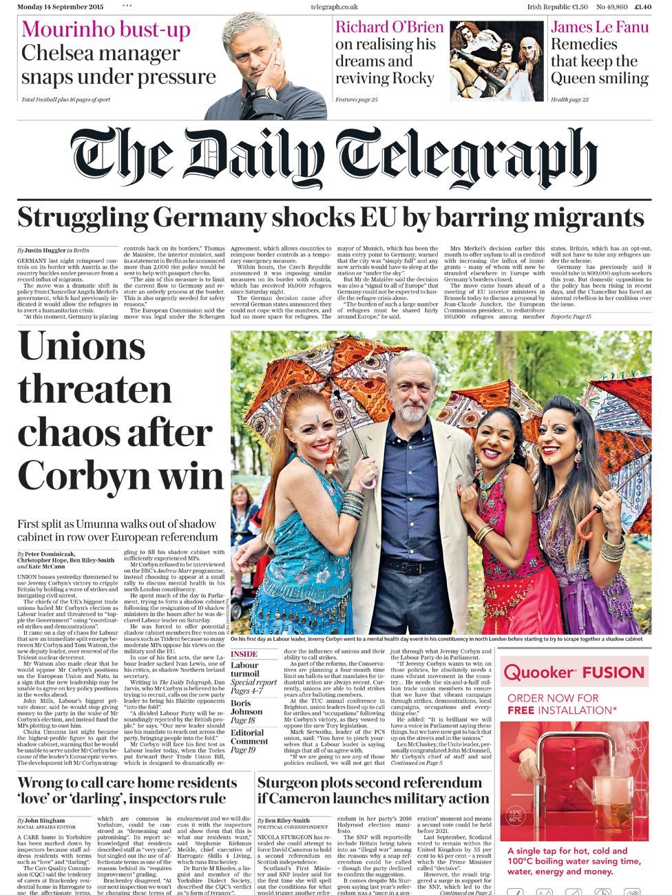 Newspaper headlines: Corbyn fallout, refugee clampdown, train strikes ...