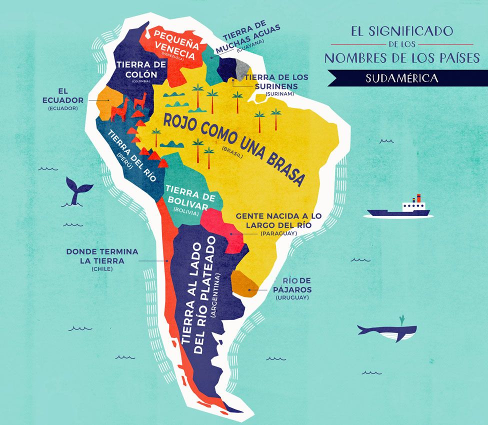 Mapa Sudamérica con nombres traducidos