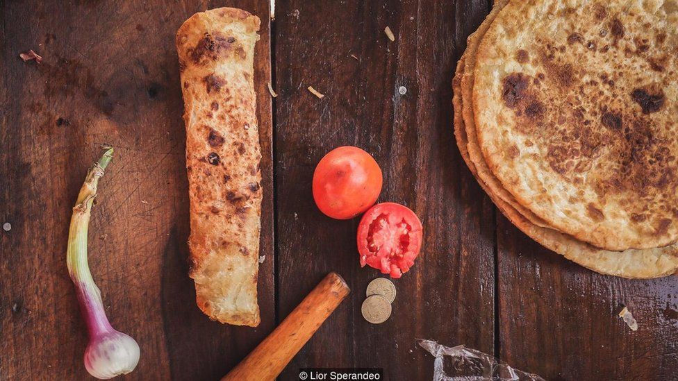 A 'rolex' made from chapati mixed with eggs