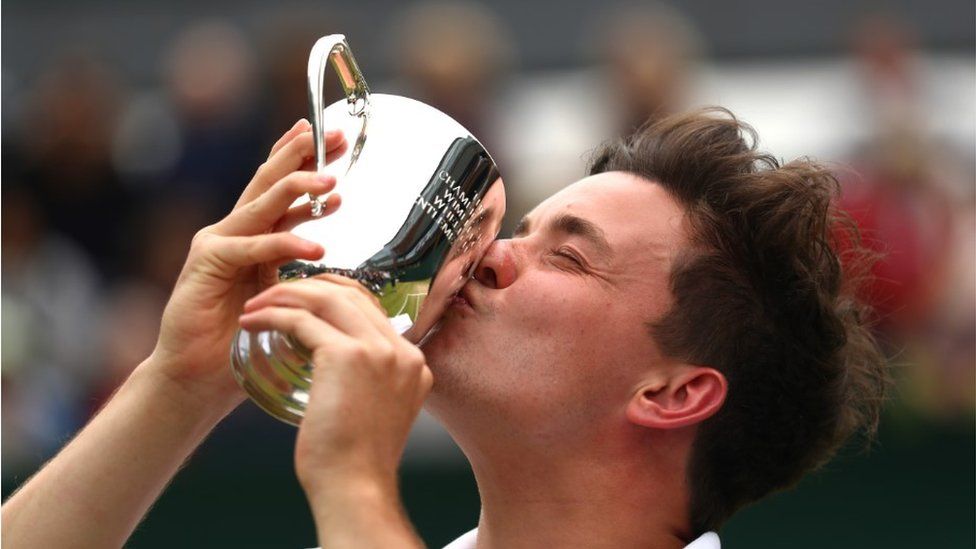Gordon Reid with Wimbledon cup