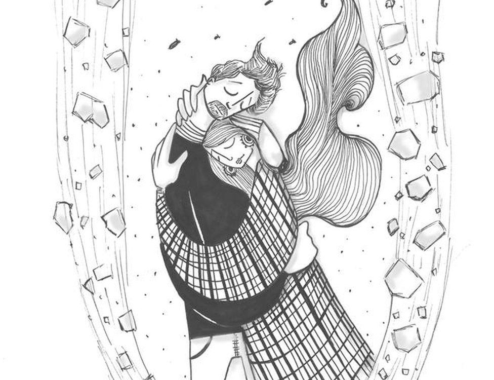 Ilustração de um homem abraçando uma mulher