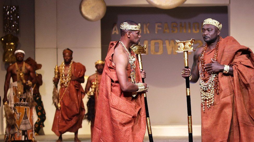 Models presents creations by Ivorian designer Miss Zahui during the Afrik Fashion Show in Abidjan 07/10/2017