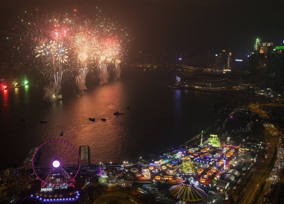 Fireworks light up Victoria Harbour to celebrate the arrival of the new year 2018 in Hong Kong, China, 01 January 2018.