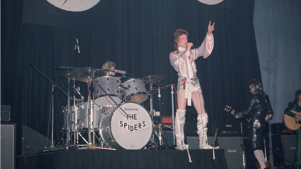 Bowie performing at the Hammersmith Odeon, London