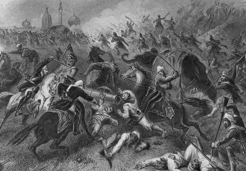 Битва в Канпуре в 1857 году. Там были убиты все жители гарнизона, в том числе женщины и дети