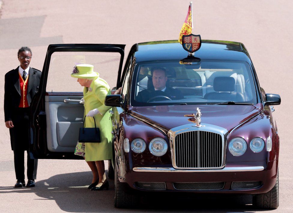 Queen Elizabeth II arrives for the royal wedding ceremony