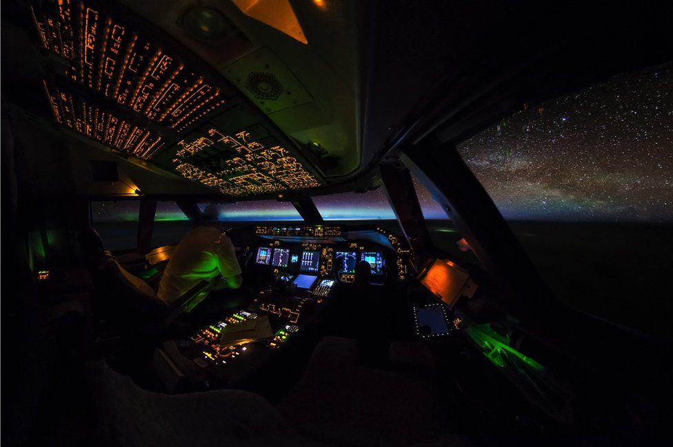 The cockpit at night
