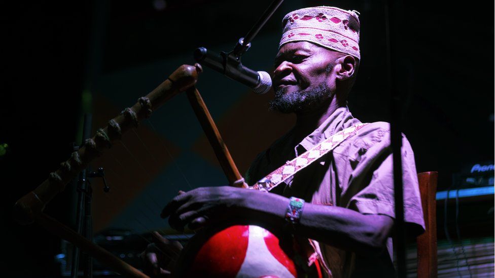 enya-born singer and musician Ayub Ogada, 60, performs in concert in Nairobi, Kenya Sunday, Dec. 11, 2016. Born in Mombasa, Kenya, Ogada uses the traditional nyatiti, an eight-stringed lyre played by the Luo people of Western Kenya, and his music has featured in a number of films.