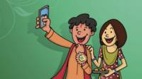 A couple take a selfie