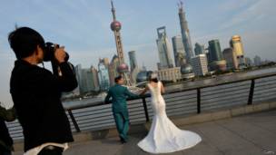 Pareja recién casada en China.