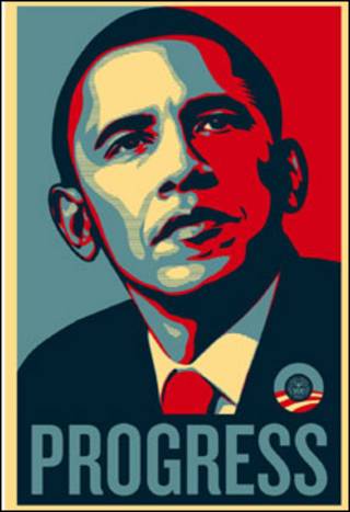 O cartaz de Obama, de autoria de Shepard Fairey, em exibição na exposição Brit Insurance Designs of the Year, Londres, www.designmuseum.org