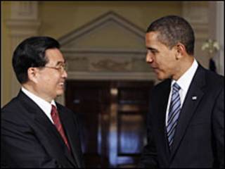 os presidentes Barack Obama, dos EUA, e Hu Jintao, da China