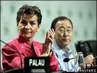 Christiana Figueres y Ban Ki-Moon en Cancún