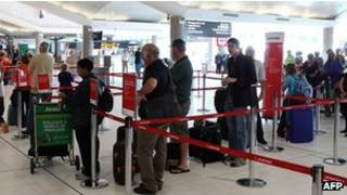 Passageiros da Qantas. Foto: AFP