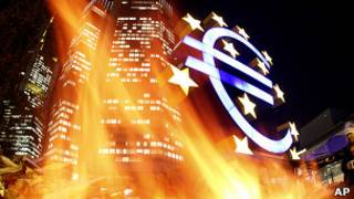 Símbolo del euro ardiendo