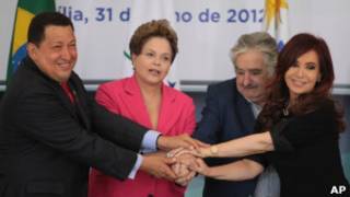 Chávez e os demais presidentes do Mercosul, em foto de arquivo