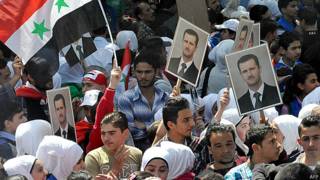 Partidarios de Asad en Damasco
