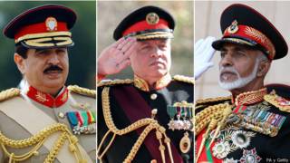 Rey Hamad de Bahréin, rey Abdalá de Jordania y el sultán Qaboos de Omán