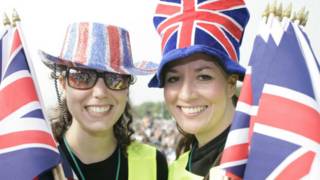 Two women with British flags