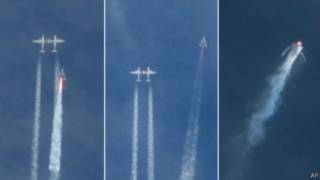 太空船二號在高空脫離運載它的噴氣飛機後發生爆炸。