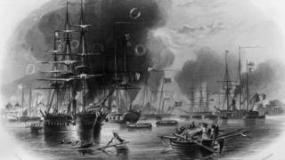 描繪第一次鴉片戰爭中廣州受英軍轟炸的畫作