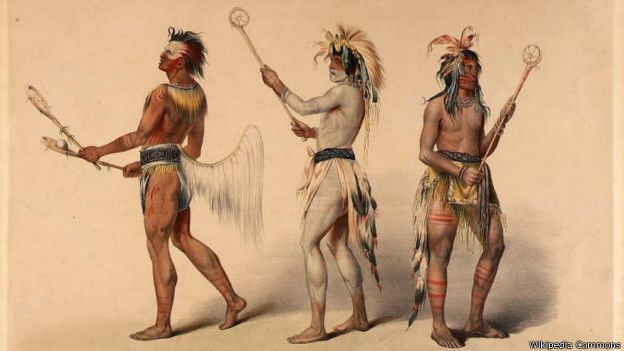 Litografía de 1834 que muestra a jugadores indios de Lacrosse