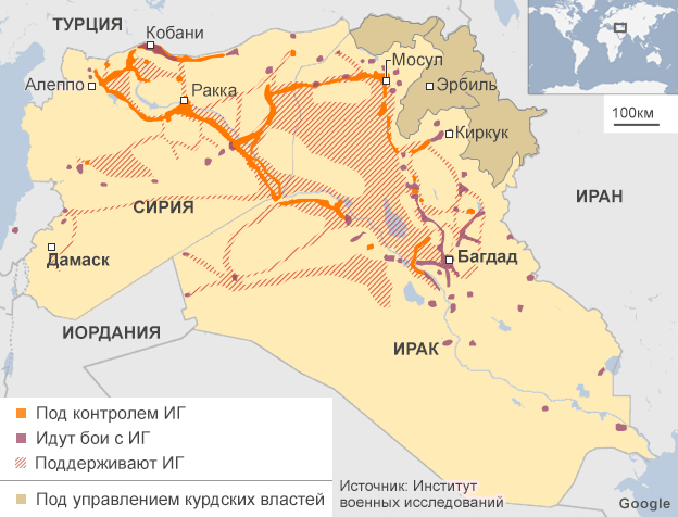 карта - территория, контролируемая ИГ