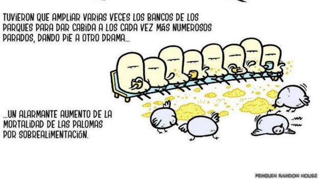 El autor Alex Saló describe en esta viñeta el problema de los desempleados en España. Llamados 