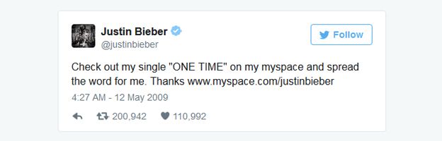 Primer tweet de Justin Bieber