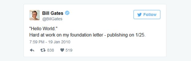 Primer tweet de Bill Gates