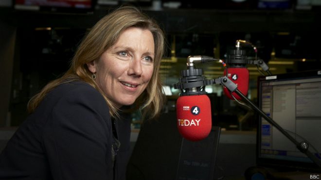 Sarah Montague, presentadora del prestigioso programa de radio Today de la BBC.  
